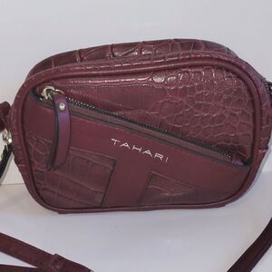 TAHARI Wine  Embossed Crocodile Mini Crossbody Faux Leather